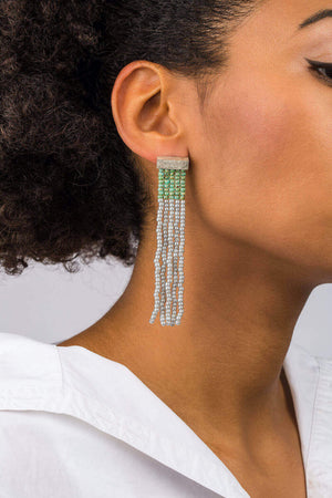 Silber Ohrringe Fringe "Seafoam Green Picasso Mineral Grey"
