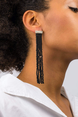 Silber Ohrringe Fringe "Frosted Black Silver Lined Crystal"