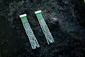 Silber Ohrringe Fringe "Seafoam Green Picasso Mineral Grey"